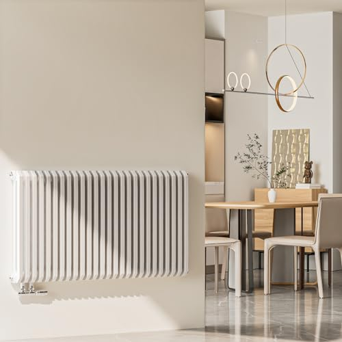 EMKE D-Form Heizkörper Horizontal 600x840 mm, Design Heizkörper Flach Paneelheizkörper Doppellagig Flachheizkörper Seitenanschluss Weiß 1383W