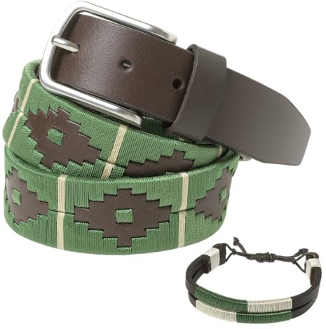 Cintura in pelle argentina, con cordino abbinato e bracciale in pelle. Cintura ricamata su pelle, per uomo e donna. Cinture Polo Argentina