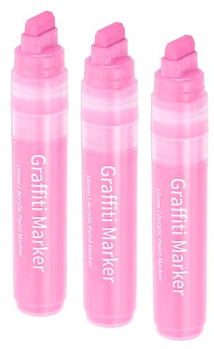 PATIKIL 3 Pcs Graffiti Markers, 15mm Pink Poster Marker Thick Acrylic Paint Markers Pen Big Permanent Markers Large for Rock Painting Stone Glass Wood Canvas Poster Sign Ceramic