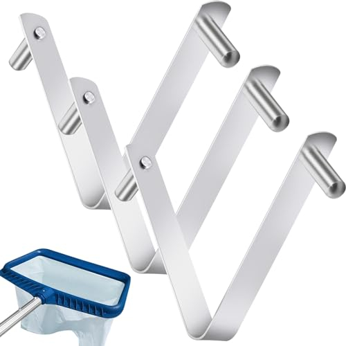 3 Clips para Cepillo de Piscina con Clip en V, Clips para Postes de Piscina, Ganchos de Acero Inoxidable, Clip de botón de Resorte de Doble Pasador para cepillos, Skimmers, Red de Piscina
