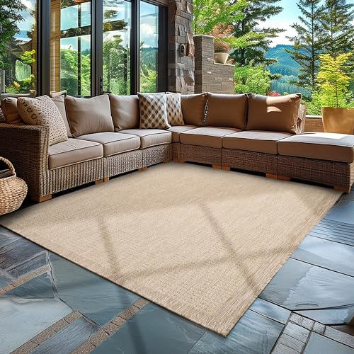 Carpettex Tappeto da Esterno Impermeabile 300x400 (280x370 cm) Beige - Tappeto Resistente alle Intemperie e Lavabile in Lavatrice - Tappeto per Giardino, Terrazza, Balcone, Campeggio