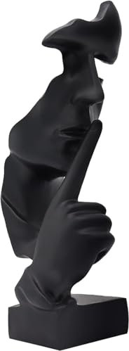 Huhote Thinker Statue, Silence is Gold Abstract Art Sculpture, Ponder Statue, Creative Resin Figurine, Modern Home Ornament, Decoration for Home Room Study Office Table Shelf (Black)