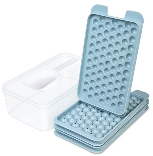 Mini Eiswürfelform, Kugel Eiswürfelbehälter mit Deckel und Box, Ergibt 216 13 mm Eiswürfel Rund auf Einmal, Leicht Herausnehmbare Ice Cube Tray,Geeignet für Kühlschrank, Kaffee, Cocktails und Getränke