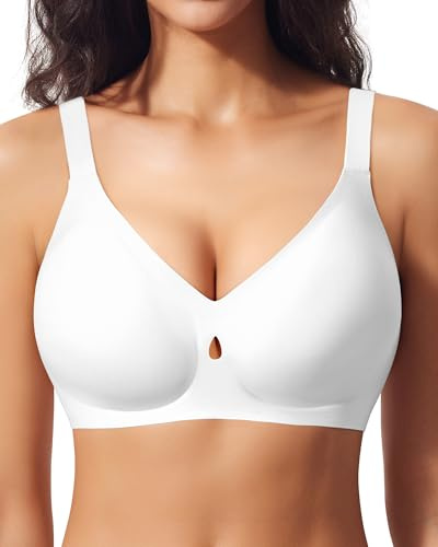 Ganado Sujetador sin Aros Mujer Sujetadores sin Costuras Cuello V Push Up Bralette Comodos con Relleno, Blanco, S