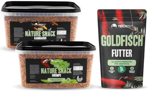Set de regalo para los amantes de los peces de colores, paquete sin preocupaciones para peces de estanque, 1 alimento para peces de colores, 1 aperitivos Pure Nature Gammarus y 1 camarón Pure Nature