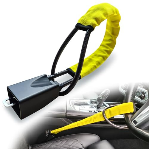 SEVENWALLS Steering Wheel Lock - Universal Fit, Quick Installation, High-Visibility Yellow Deterrent, 3 Keys Included