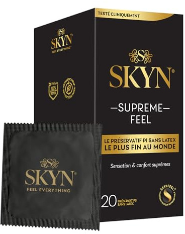 SKYN Supreme Feel : Lot de 20 Préservatifs sans latex SKYNFEEL pour Homme/Ultra-Fins, Lisses, Forme Droit