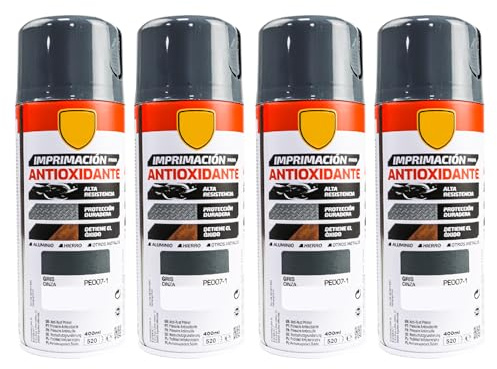 various Pintura Spray Imprimacion Antioxidante Gris de 400 ml Protección Contra la Corrosión Adecuado para las Superficies de Metal, Aluminio,Hierro y Otros metales Pack de 4 Unidad