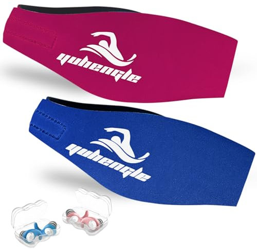 Diadema de Natación,2 Pares de Tapones oidos Natación Impermeable con Banda de Neopreno Elástica, Ajustable y Antideslizante,Ideal para Niños y Adultos para Nadar,Surfear, Bucear y Deportes Acuáticos