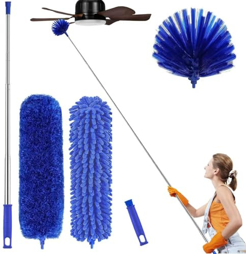 Professional Microfibre Dusters for Cleaning - Extendable 30-81 Cobweb Remover Kit with 3 Washable Heads, Bendable Design for High Ceilings, Fans & Hard-to-Reach Areas