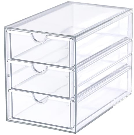 SUMTree Boîte de rangement transparente en acrylique pour accessoiresde coiffure avec 3 tiroirs, organisateur de tiroir pour la salle de bain, le placard, l’armoire, le bureau, 13×17×10cm