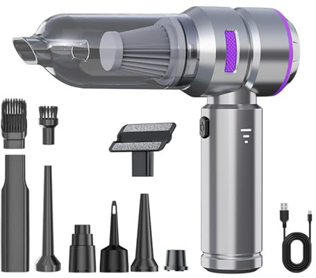 Aspirateur de voiture 4 en 1 sans fil et souffleur d'air, mini aspirateur portable pour détails automatiques, aspiration puissante, intérieur portable, aspirateur sans fil pour voiture, bureau, canapé