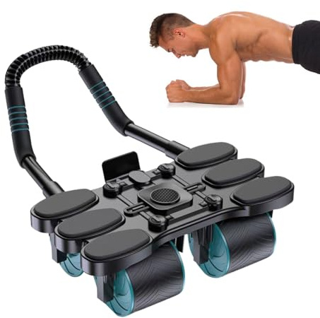 Smileshiney Rouleau abdominal à 4 roues pour exercices musculaires abdominaux à automatique, équipement de renforcement musculaire avec support de coude pour la maison, la salle de sport, le