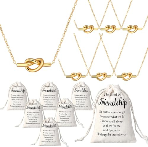 Tondiamo 6 Sets Friendship Necklace for Women Love Knot Necklace with Canvas Drawstring Bags Friendship Graduation Gifts for Her Best Friend and Soul Sister Birthday Gifts