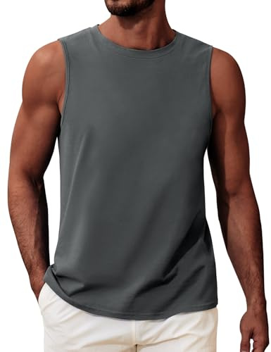 heekpek Camiseta sin Mangas Hombre Camisetas Tirantes Algodón Transpirable Estampado Hawái Tank Top Playa Deporte Gym Gimnasio Fitness, Gris Oscuro, L