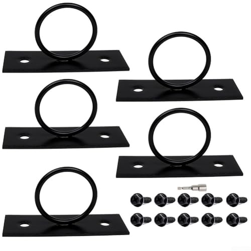 Vidonergy Confezione da 5 supporti per corde da 5 cm per staffe ad anello, in acciaio inox per supporti ad anello con rivestimento nero antiruggine, fissaggi decorativi per ringhiere