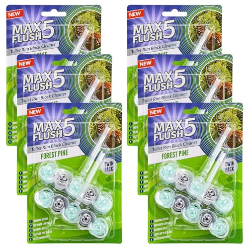 LIVHOME Toilet Rim Block Cleaner, Forest Pine, Citrus Sparkle, Lavender, Tropical Blossom and Ocean Spray Scents, Clear Water Formula, Anti-Limescale Protection (6 Pack, Forest Pine)