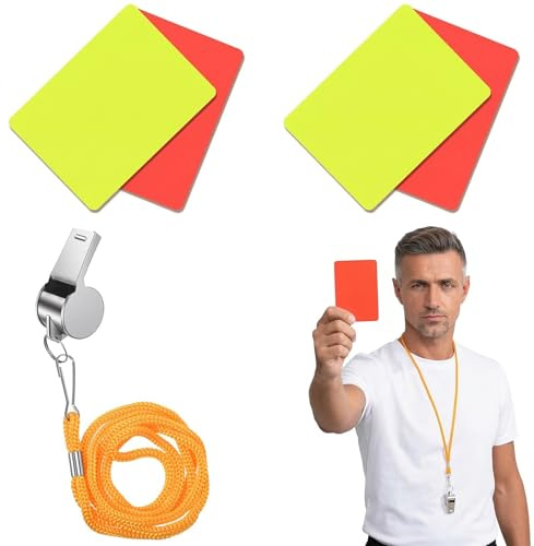 NiceNaiils Kit de Árbitro de Fútbol con Tarjetas Roja/Amarilla y Silbato de Metal, Accesorios Árbitro para Deportes Escolares y Competiciones, Tarjetas con Cordón de Cuello