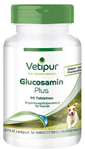 Fairvital | Glucosamine Plus, with glucosamine, chondroitin, MSM, vitamin C & E, feed supplement for dogs, 90 tablets - Vetipur