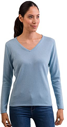 CASH-MERE.CH Pull | Chandail pour Femmes avec Un Col en V 100% Cachemire (Bleu/Bleu Clair, M)