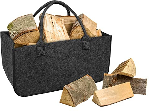 Froadp 4 Stycken Kaminträväskor Filt, Bärbar Eldträkorg av Non-woven-tyg, Vedkorg med upp till 30kg Lastkapacitet, Vikbar Leksaksväska Kaminväska, Kan Användas för Shopping och Förvaring(Dark Grey)