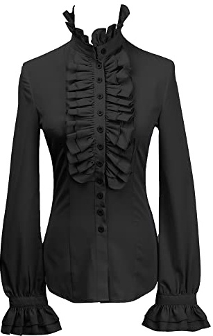 YILEEGOO Camisas vintage victorianas con botones para mujer, cuello alto, volantes, góticas, retro, manga acampanada