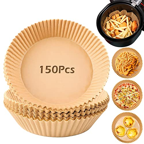 Air Fryer Disposable Paper Liner - 150Pcs of Kitchen Round Baking Parchment Paper Sheets - Non-Stick, oil-proof, Water-proof, Food Grade Air Fryer Basket for Steamer, Pan, Microwave & Oven Accessories
