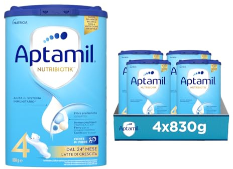 APTAMIL Nutribiotik 4 - Latte di Crescita in Polvere per Bambini dai 24 mesi - Formato Convenienza da 3320 grammi (4 confezioni da 830g)
