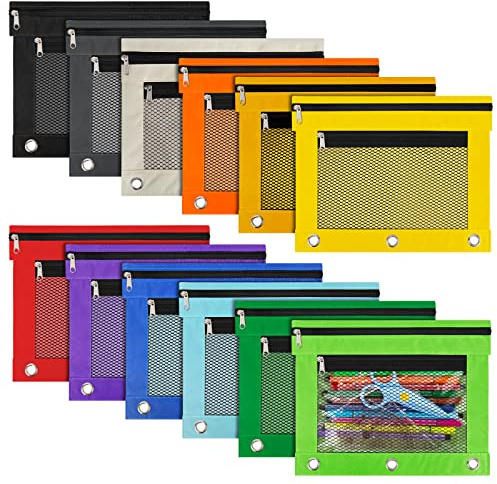 IKAYAS 12 Pack Pencil Pouch for 3 Ring Binder bulk Binder Pencil Pouch with Zipper, Pencil Pouches Pencil Bags for Classroom bulk Pencil Box Pencil Case for Storing School Students Teacher Supplies