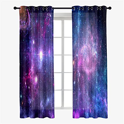 Hiseng Schiebegardinen Voile Vorhang Gardinen 2er Set Sternenhimmel Sheer Schiebevorhänge Lichtdurchlässig Flächenvorhänge für Wohnzimmer Schlafzimmer Fensterschal (140x213cm,Lila leuchten)