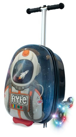 Flyte Rollerkoffer Faltbarer Kindergepäck 18 Zoll Hardshell Ride On mit Rädern 2-in-1 25 Liter Kapazität, grau, 45,7 cm, Sammie der Raumfahrer