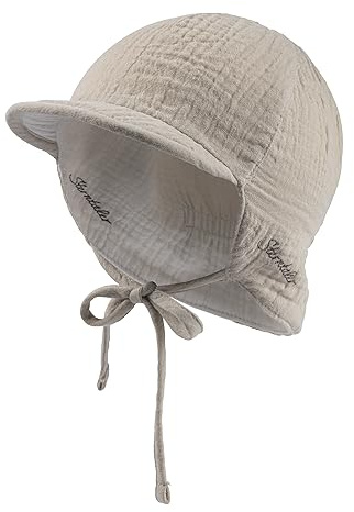 Sterntaler Schirmmütze Nacken Wende - Jungen Mütze zum Wenden mit kleinem Nackenschutz - UV-Schutz 50 Sonnenhut zum Binden - Baby und Kinder Kopfbedeckung aus Musselin (Bio) - beige Größe 37