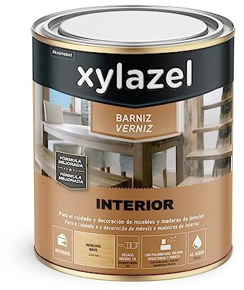 XYLAZEL Barniz al agua para mobiliario y elementos de madera Interior, Brillante, Incoloro 0,750 L