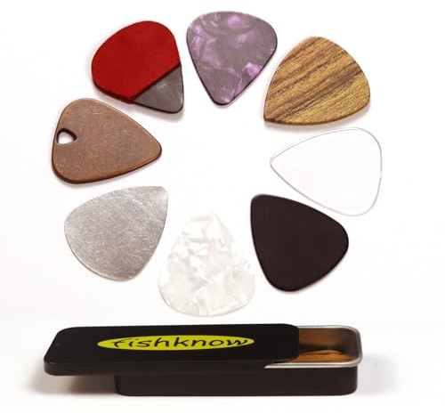 Fishknow Guitar Picks for Acoustic Guitar,Celluloid,Copper,Steel,Pvc,Acrylic,Wooden Guitar Picks,Thin Medium and Heavy