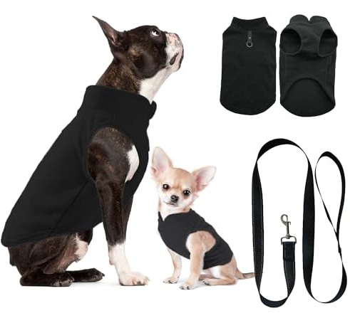 Hundepullover, Hundemantel Fleece Kleine Hunde, Hunde Fleece Pullover Katzenpullover, Hundepullover Hunde Kleidung für Chihuahua Französische Bulldogge(L, Schwarz)