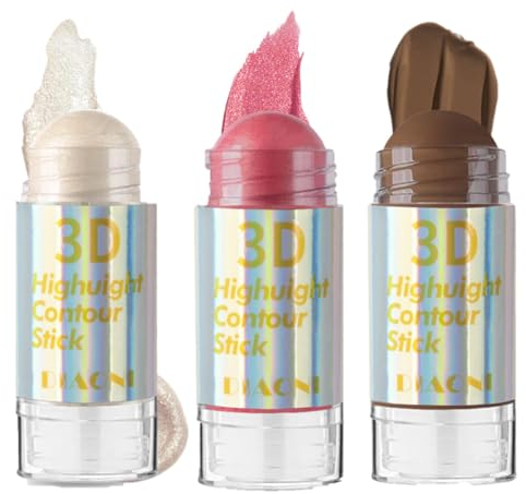 KARLOR Contour Highlighter Blush Stick, 3 Pieces Make Up Stick, Cream Bronzer Contouring Stick Highlighter Pen Blush Pen Contour Pen Face Contour Stick Creamy Blush Stick Face Makeup