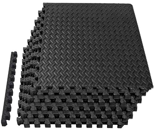 Mattblock EVA träningsgolvmattor: sammankopplade skumplattor prestandamattor – 6 plattor (område: 24 SQ FT) 1,27 cm tjocklek, EVA hemmagym träning golvmattor för alla övningar eller utrustning, svart