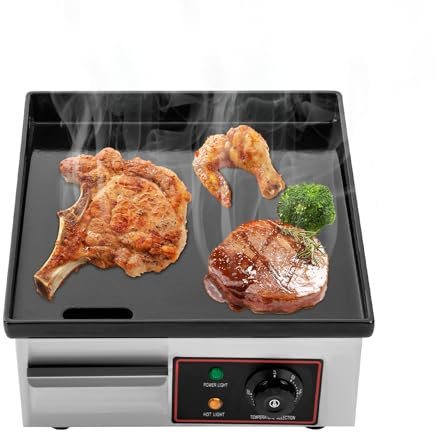 Barbacoa eléctrica de mesa, 1700 W, plancha eléctrica de 13,58 x 14,37 pulgadas, temperatura ajustable 122 – 572 °F, revestimiento antiadherente esmaltado, parrilla de mesa eléctrica comercial para