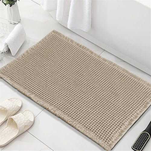 FASCINATDECO Waffle Badematte rutschfest Badezimmerteppich mit rutschhemmender Rückseite Weich Badteppich Saugfähige Badvorleger Waschbar Duschvorleger für Badezimmer, 50x80 cm, Braun