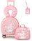 COSTWAY 4 teiliges Kinderkoffer + Rucksack, 10”+14” Kindertrolley mit Rollen, Kindergepäck mit Nackenkissen & Gepäckanhänger, Reisekoffer Set für Jungen & Mädchen (Rosa)