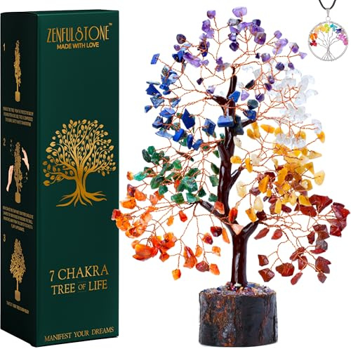 Handmade 7 Chakra Tree of Life Bonsai | Positive Energy & Good Luck Crystal Décor for Home, Office | Meaningful