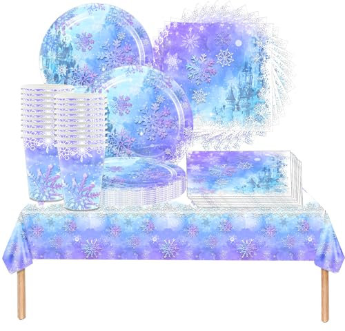 Doyomtoy 61PCS Set di stoviglie per la festa di Frozen, Elsa, Anna Decorazione, stoviglie per la festa di compleanno per bambini, compleanno di Frozen