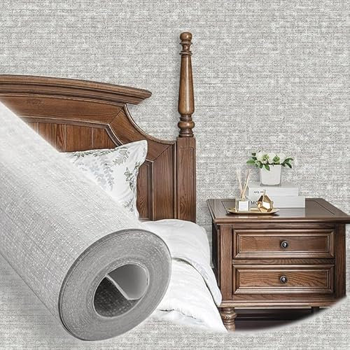 Tarwanear Light Grey Wallpaper Non-Woven Plain Grey Wallpaper for Living Room Linen Effect Hessian Designed to Look Like Fabric Plain Wall Paper for Walls Bedroom Background Lounge