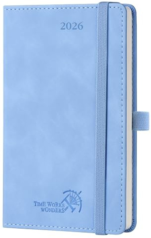 POPRUN Agenda Settimanale 2026 Piccola 16 x 10,5 cm, 1 Pagina a Settimana con 1 Pagina di Appunti, Copertina Morbida in Pelle PU, Carta Spessa da 100 GSM, Blu Cielo