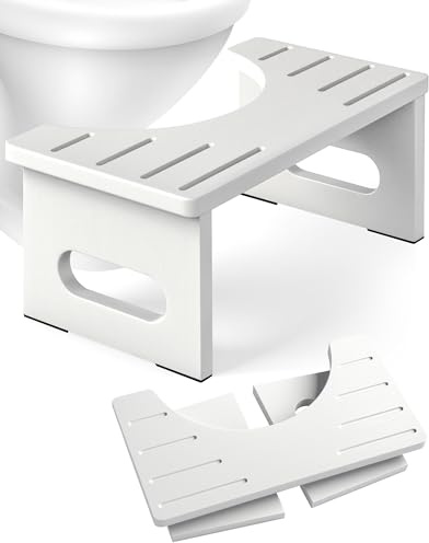 Toilet Stool 7 Inch Bamboo Squatting Step Stool for Adults, Kids & Elderly, Foldable Bathroom Stools , Anti-Slip & Easy to Clean Potty Tool, Poop Stool for Proper Sitting Sosture During Defecation