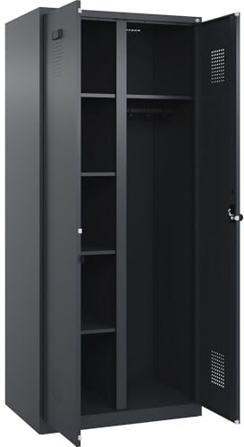 kaiserkraft FRANKEL Vestiaire pour Produits de Nettoyage Evolo Plus | 1 Compartiment | cloison médiane Centrale | Gris | l 800 mm | avec Patins | loqueteau
