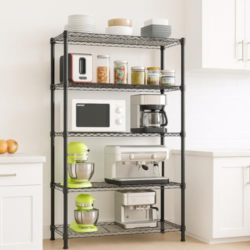Karl home Metal Wire Shelving Units, 5 Tier Adjustable Free Standing Storage Rack Corner Shelf Pantry Shelves Organizer for Bathroom, Kitchen, Living Room, Laundry (Black, 90X35X180 cm)