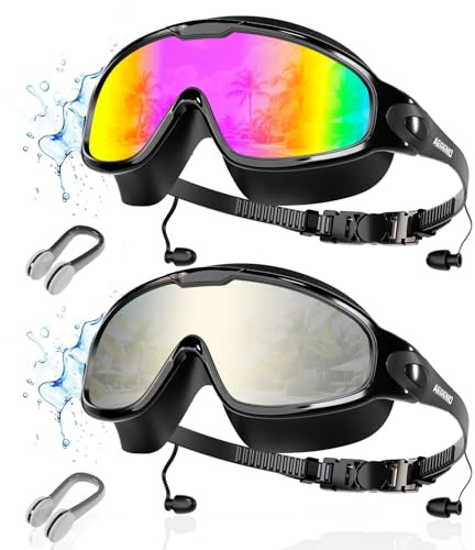 Aegend New Adult Wide View Swim Goggles, Anti-Fog/UV No Leak Swimming Goggles with Ear Plugs for Men & Women