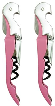 LifgWas 2PCS Abridor de Vino Profesional de Acero al Carbono - Sacacorchos de Palanca Doble con Abrebotellas y Cortacápsulas - Calidad Restaurante para Camareros y Familia - Rosa Wine Opener