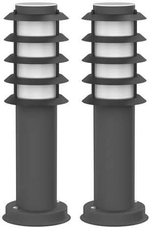 ledscom.de 2 pzas. luz de pilona PORU para exteriores, IP44, rejilla, 39cm, antracita, incl. lámpara E27 471lm, blanco extra cálido